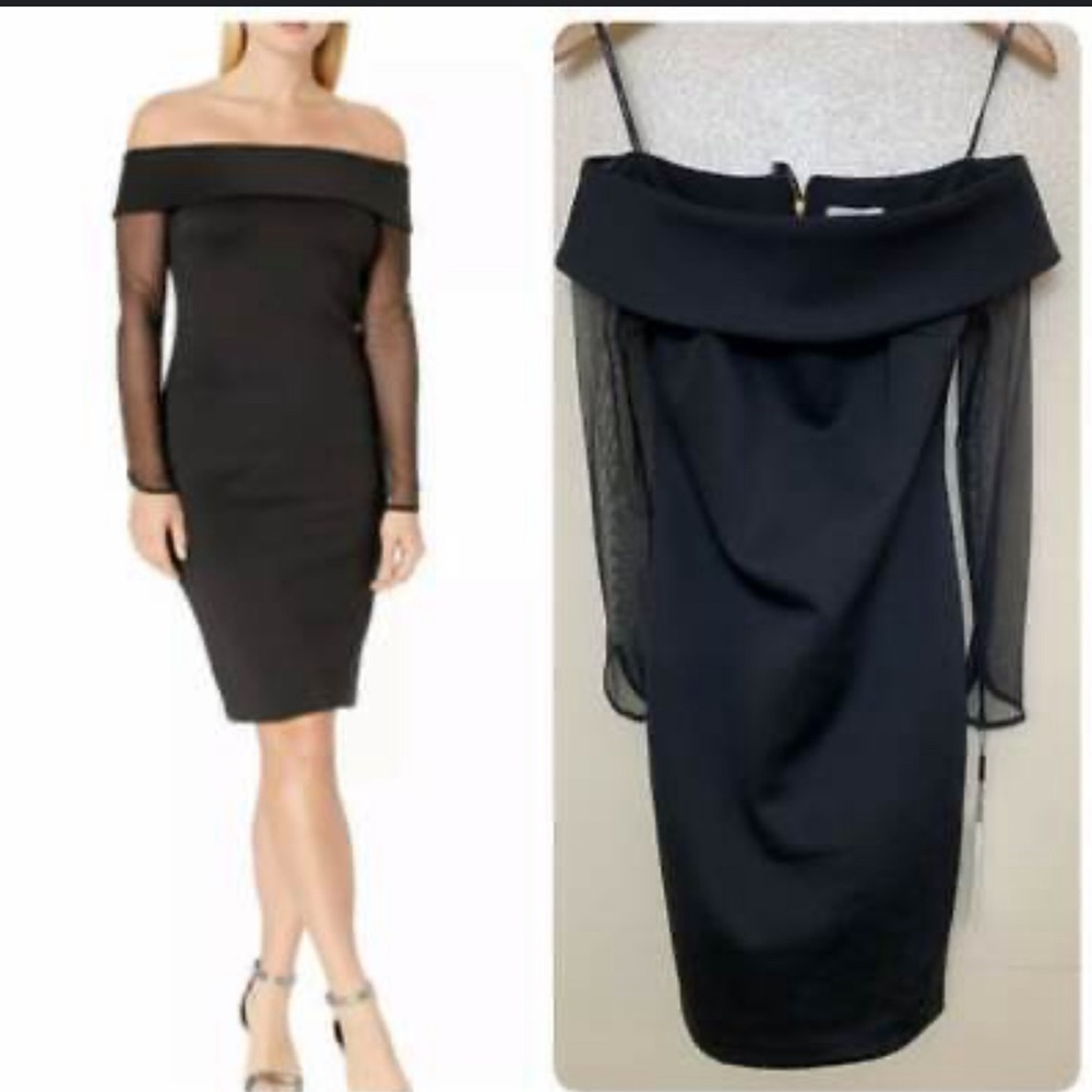 Calvin Klein Illusion-Sleeve Off-the-Shoulder Dress